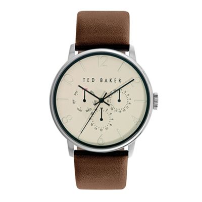 Men's brown leather multi dial watch te10023493